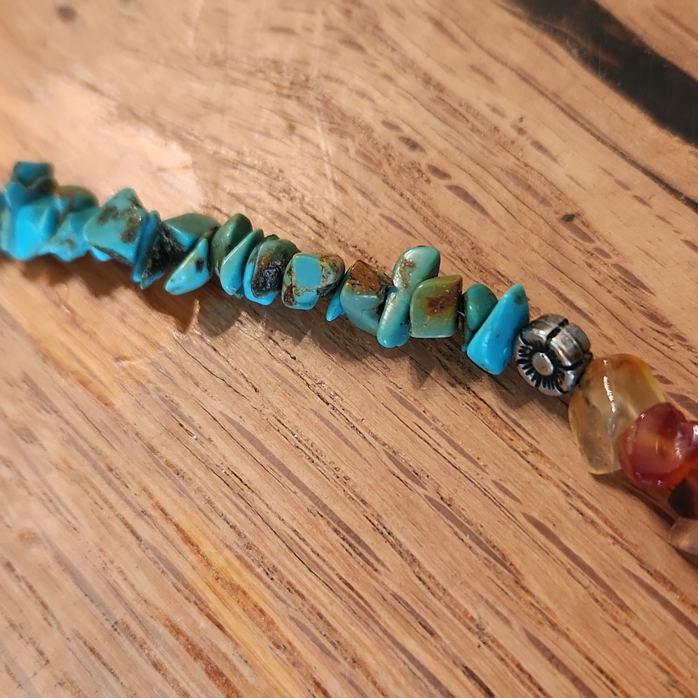 Native American Turquoise Tiger Eye Amber Necklace 17.5" - Picture 3 of 15